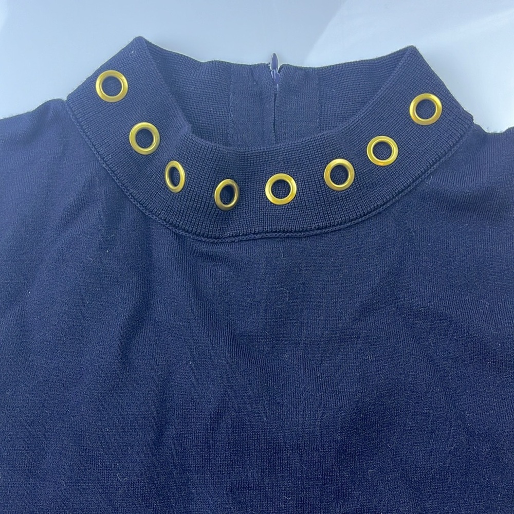 Tory Burch Navy Merino Wool Blend Top with Grommet Detail N278-5 - Picture 4 of 10